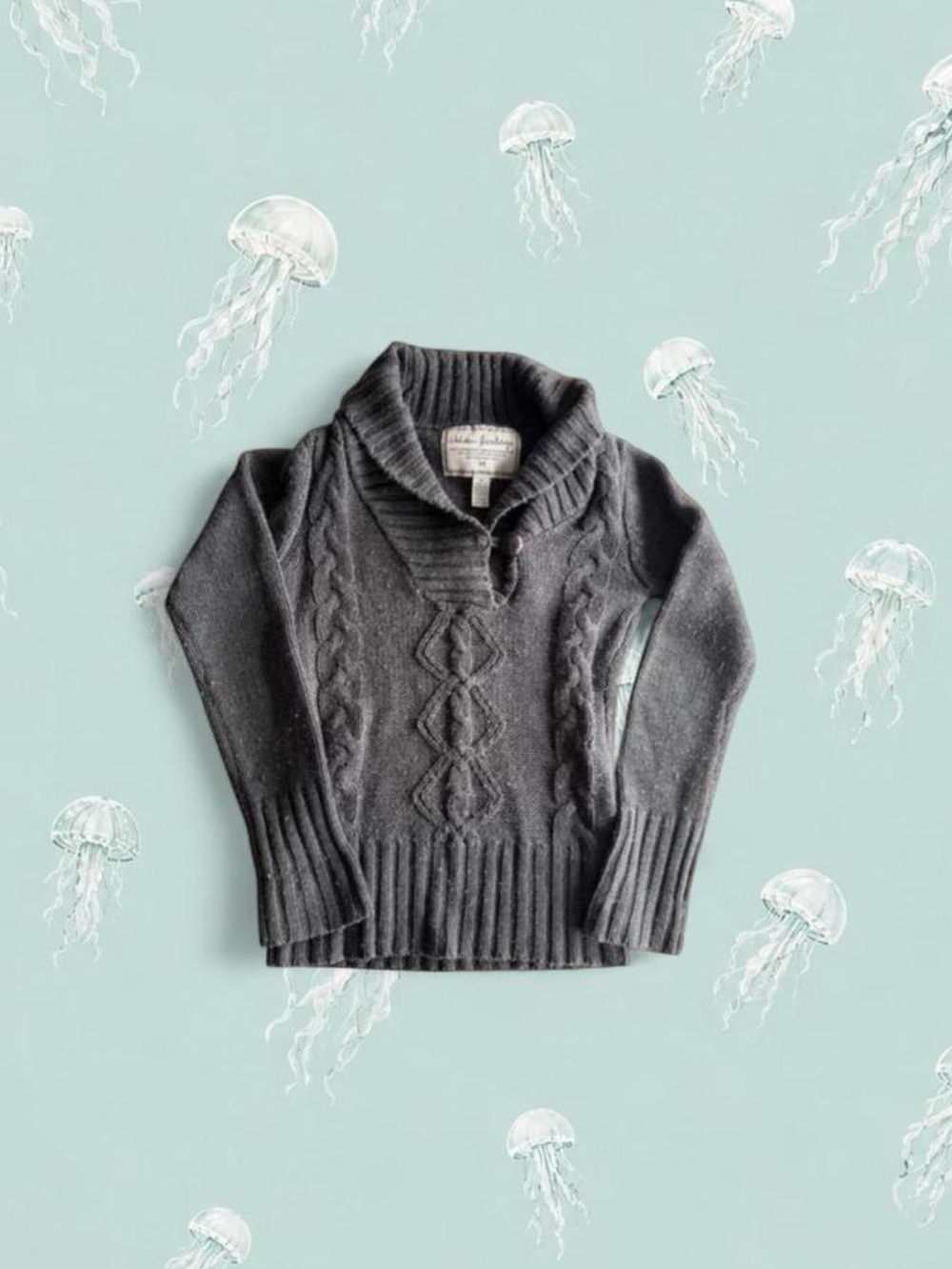 Urban Heritage Charcoal Gray Cable-Knit Shawl Collar Sweater